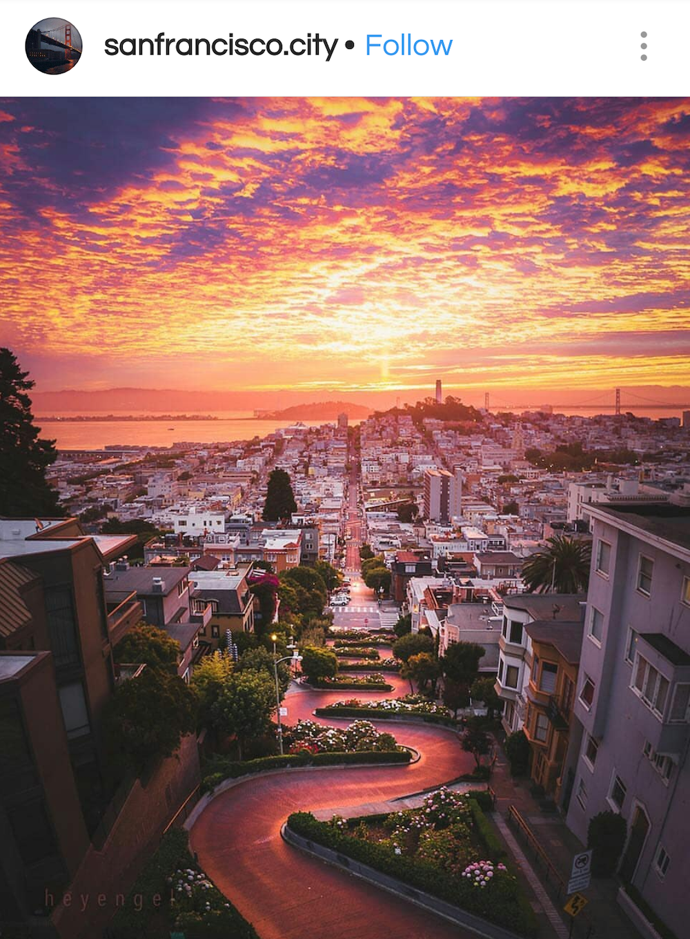  view of San Francisco's and Lombard Street during sunset. 